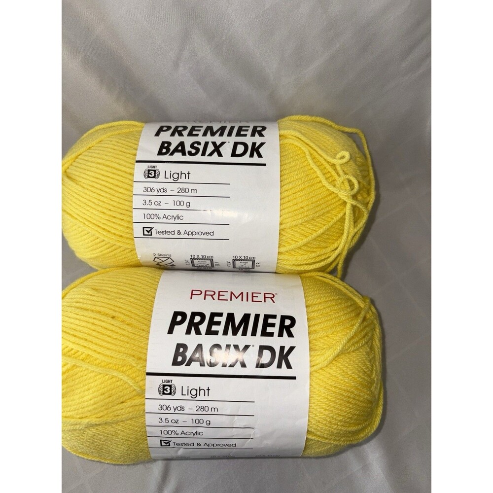 Yellow Yarn Basix DK Acrylic #3 Light 306yds Per Skein- 2 Skeins In Lot